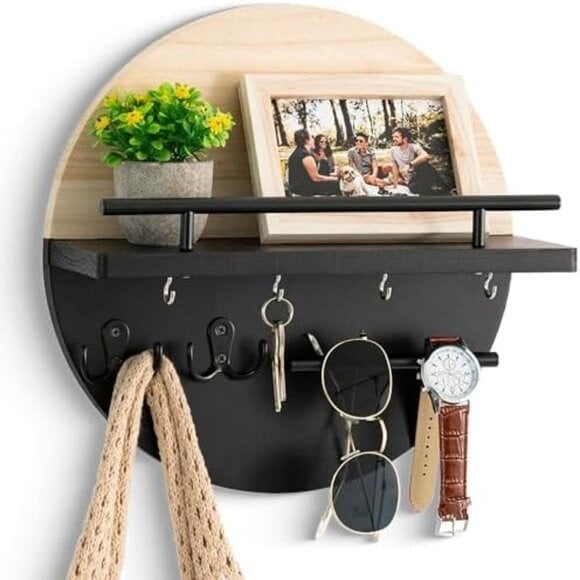 Wood Mail Key Holder, Key Hanger For Wall, Mail Holder, Key Holder With Shelf, Large Entryway Shelf With Hooks, Entry Way Key Organizer