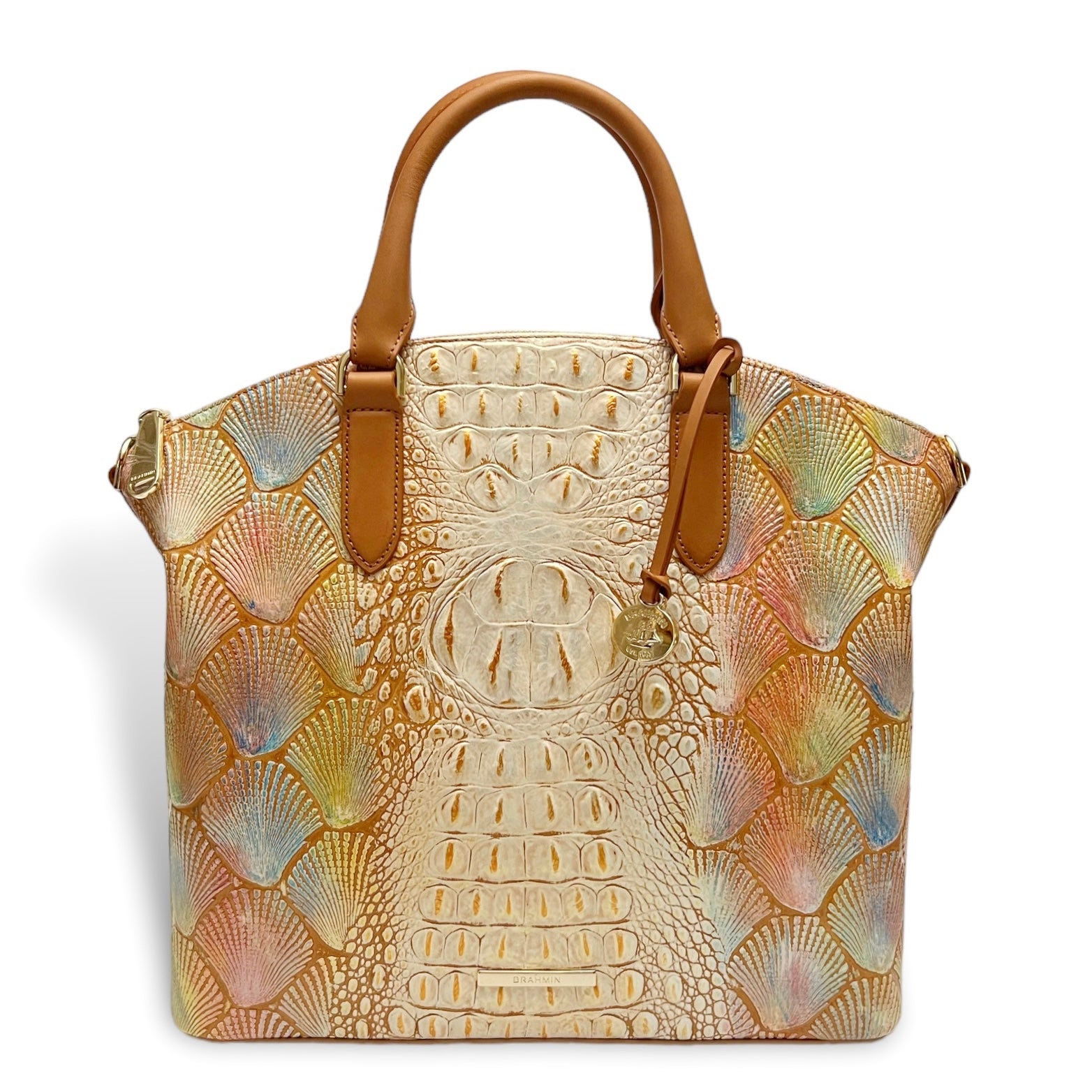 Brahmin Large Duxbury Satchel Scallop Bondi Pastel Seashell Embossed Leather NEW