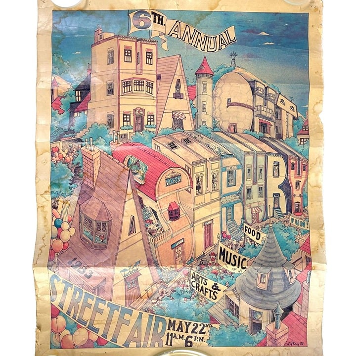 Haight Ashbury San Francisco Street Fair Vintage 1983 Poster Thrashed 19 x 24