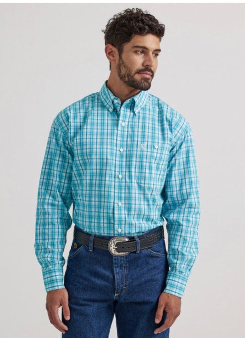 WRANGLER GEORGE STRAIT TURQUIOSE PLAID - MENS SHIRT - 112338089 Size 4x