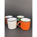 Set of 4 Vintage Peacock Enamelware Camping Mugs Green Orange Brown White China
