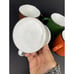 Set of 4 Vintage Peacock Enamelware Camping Mugs Green Orange Brown White China