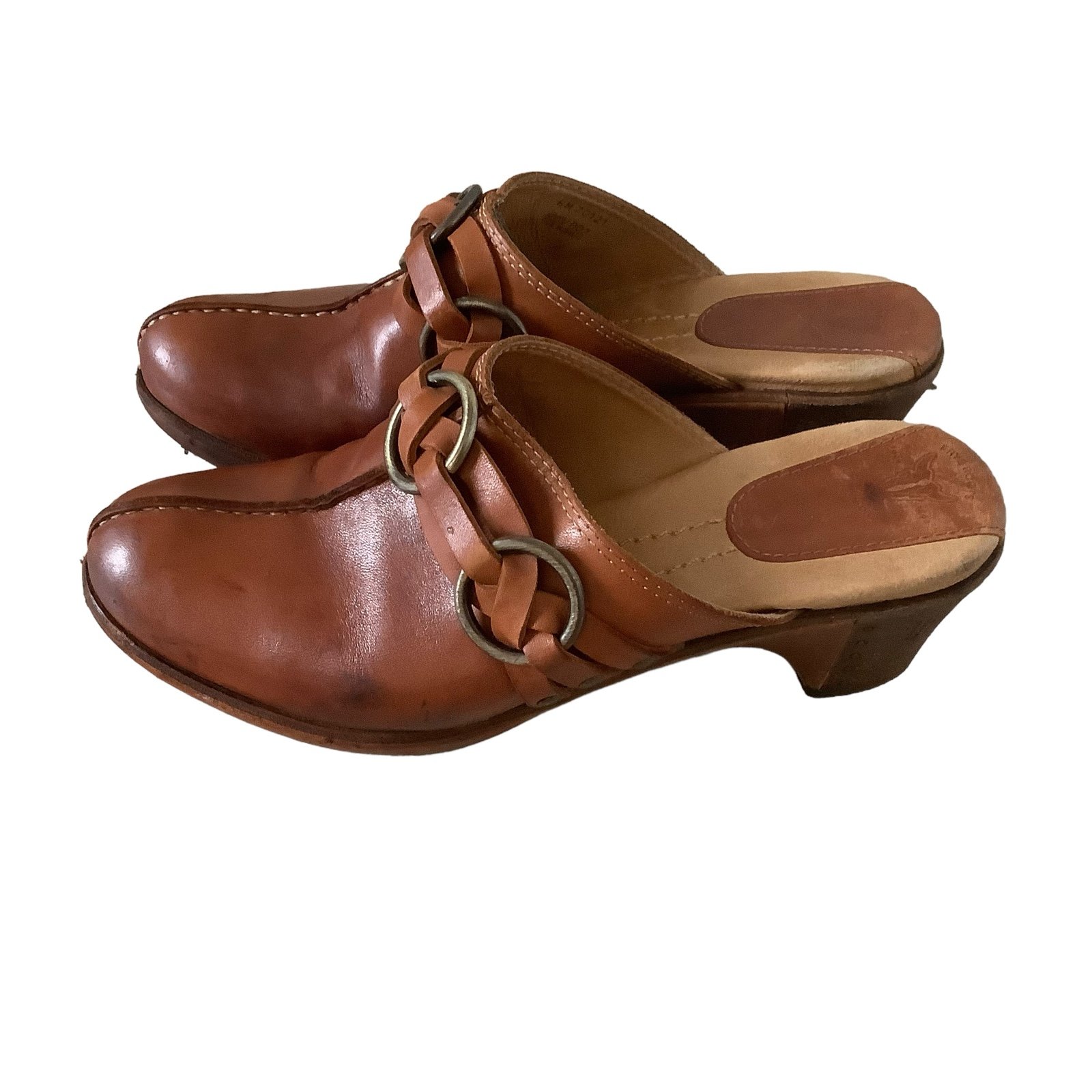 Frye boots cognac Cheryl triple ring clog mules size 6M