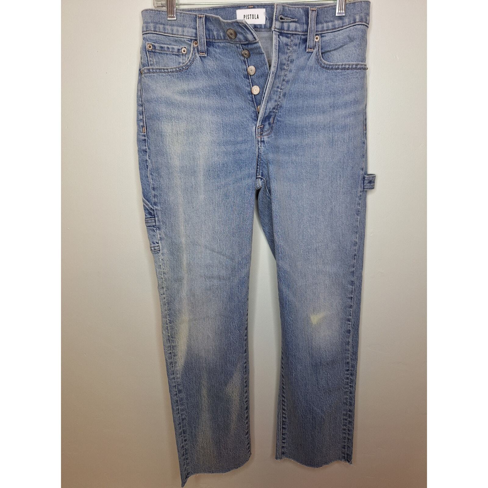 Pistola Women's Size 26 Distressed Cargo Jean Blue Medium Wash Denim Button Fly