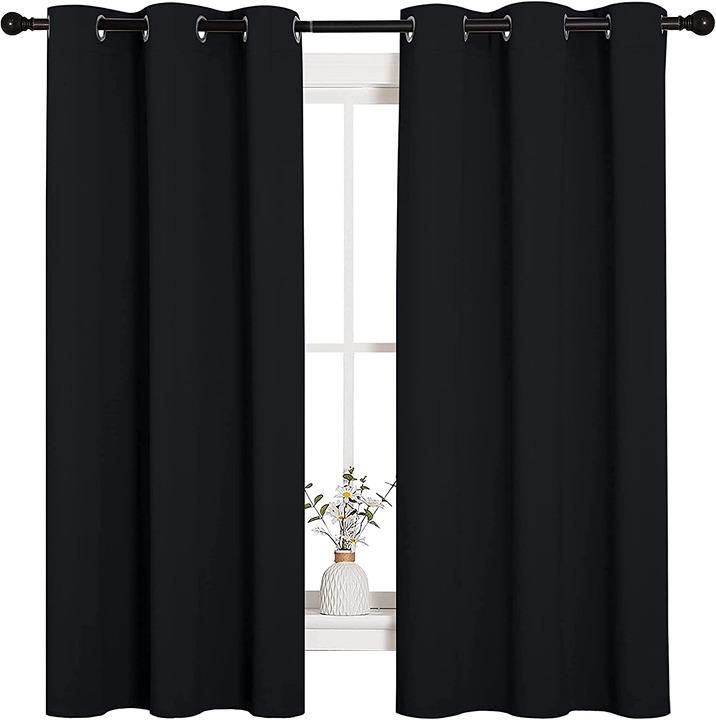 Pitch Black Solid Thermal Insulated Grommet Blackout Curtains/Drapes fo