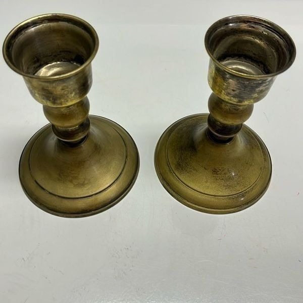 Leonard Patina Brass Old Rustic 5” Candle Holders Fits Approx 2” Candle Opening