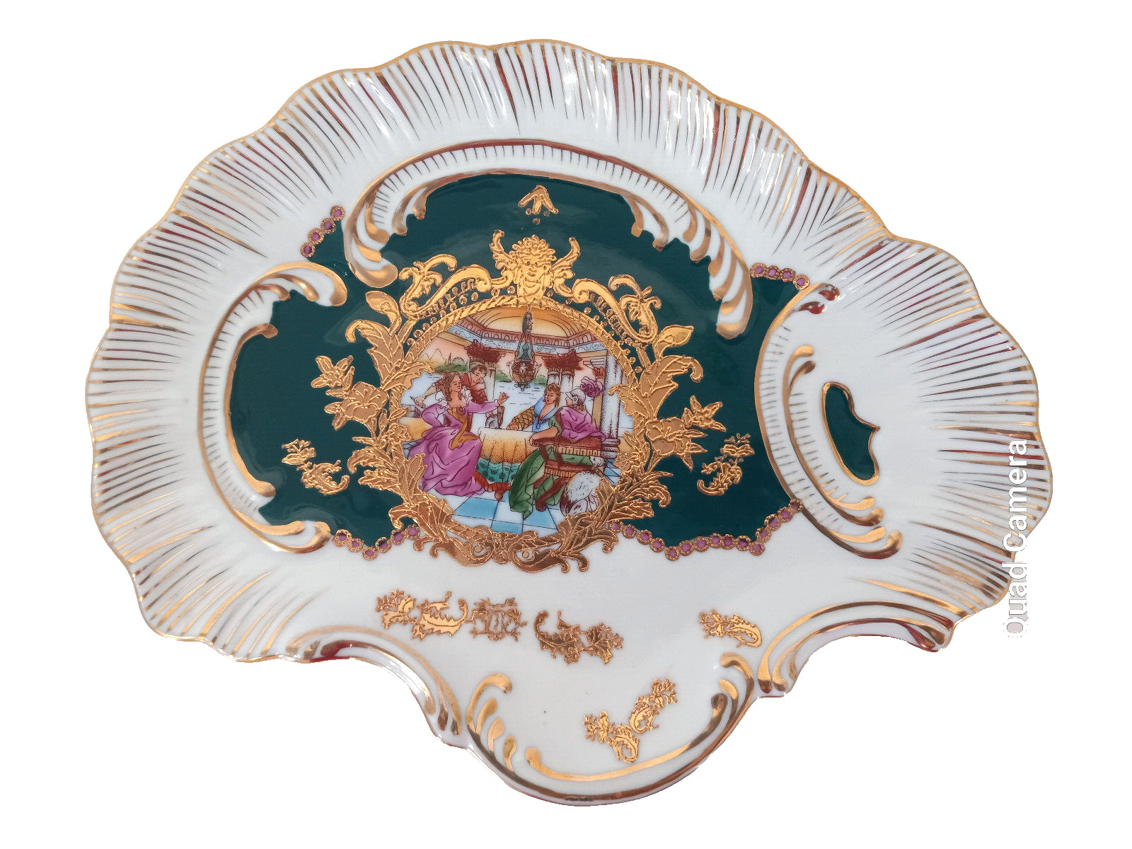 Antique Porcelain Renaissance Gold & Green Decorative Plate
