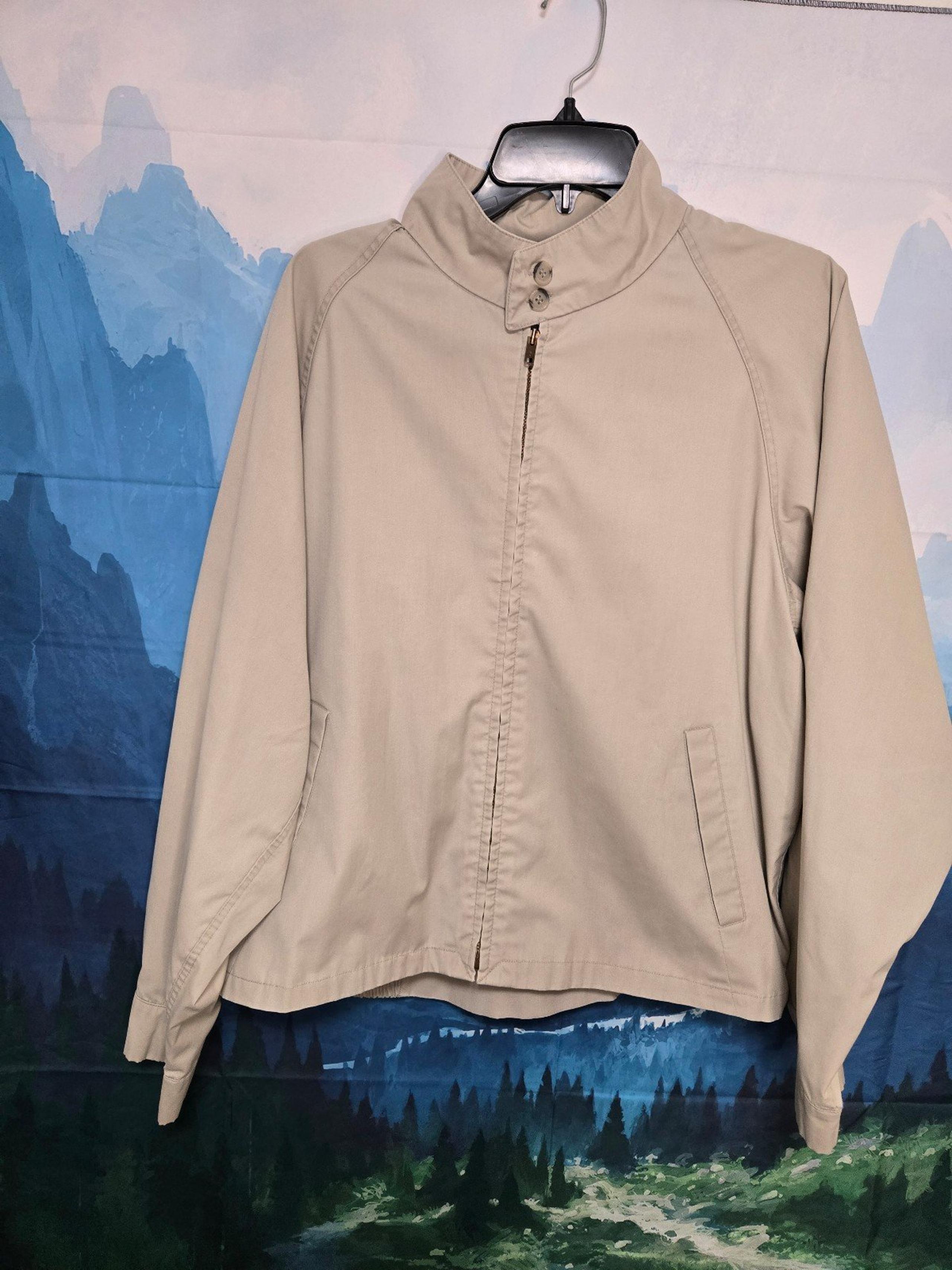 Mens London Fog Maincoat Large Jacket Beige Size 42 Regular Full Zip Button Neck