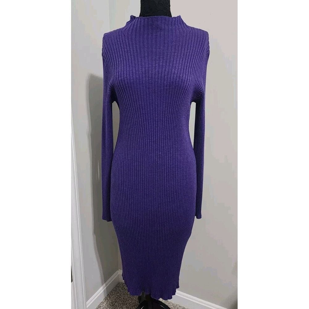 Lauren Ralph Lauren Vtg Merino Wool Maxi Sweater Purple Dress XL Body Shapes