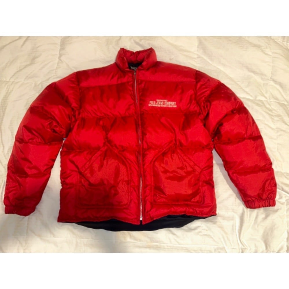 VTG Polo Jeans Company RED Down Puffer Jacket W Denim shell