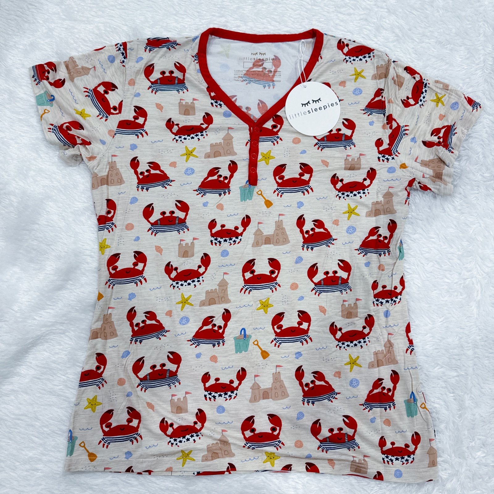 Little Sleepies beach buddies crabs women’s pajama top mama size SMALL NWT