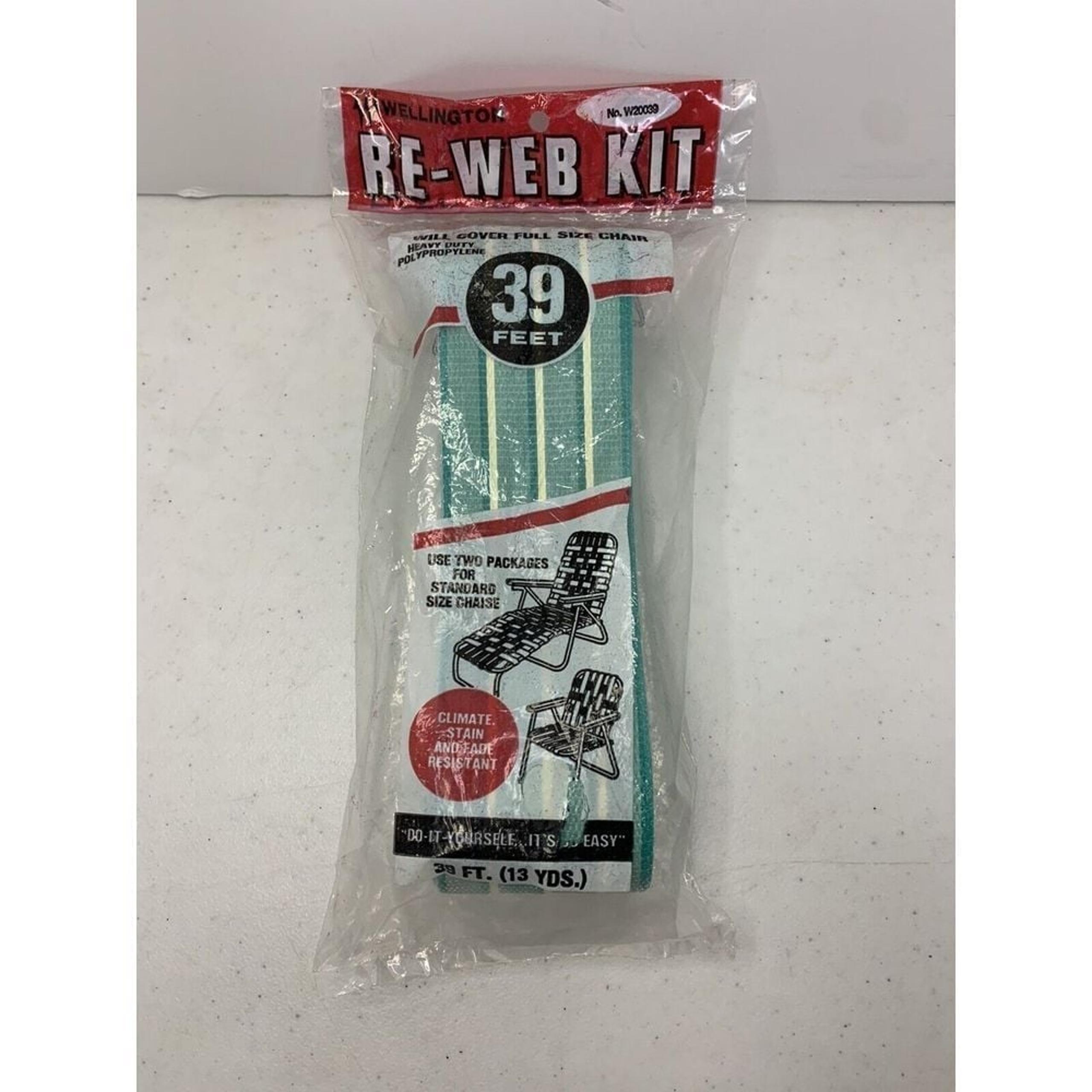 Vintage 39FT Wellington Re-Web Kit Lawn Chair Re-Webbing Kit Grn W/ Wht Stripes