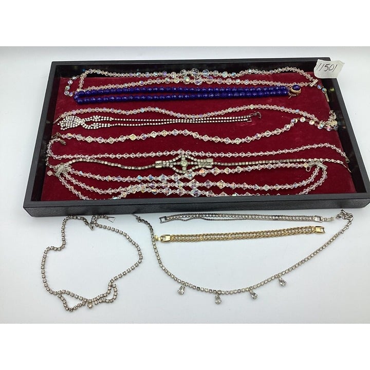 Vintage Jewelry Lot Rhinestone, Crystal, Necklaces, Bracelets, AB, Cobalt