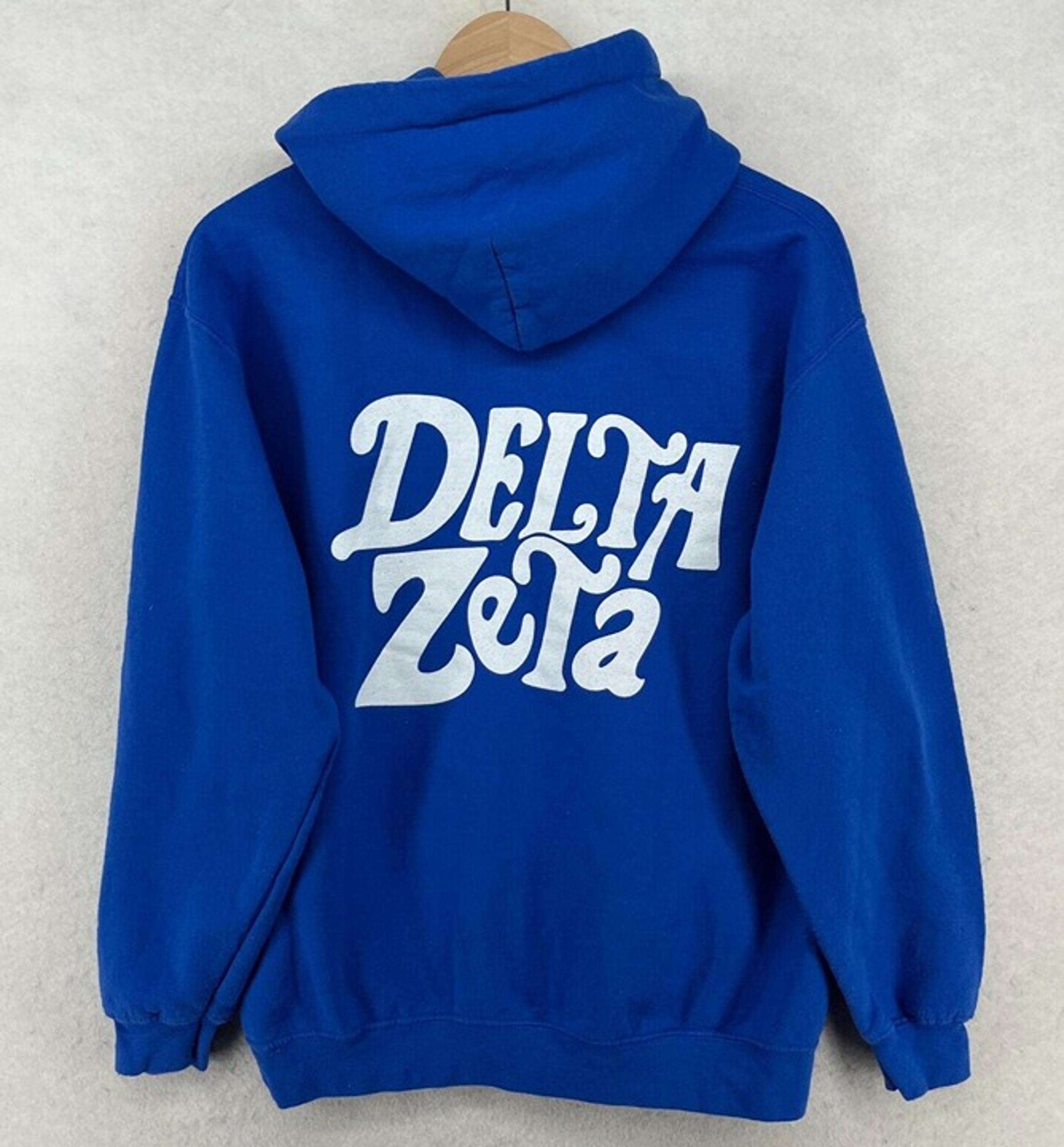 Delta Zeta College Sorority Hoodie Adult Fleece Lined Pullover in Blue