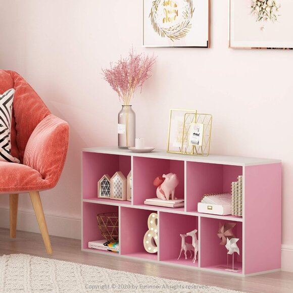 New 7-Cube Reversible Open Shelf, White/Pink Storage Organizer for Home & Office