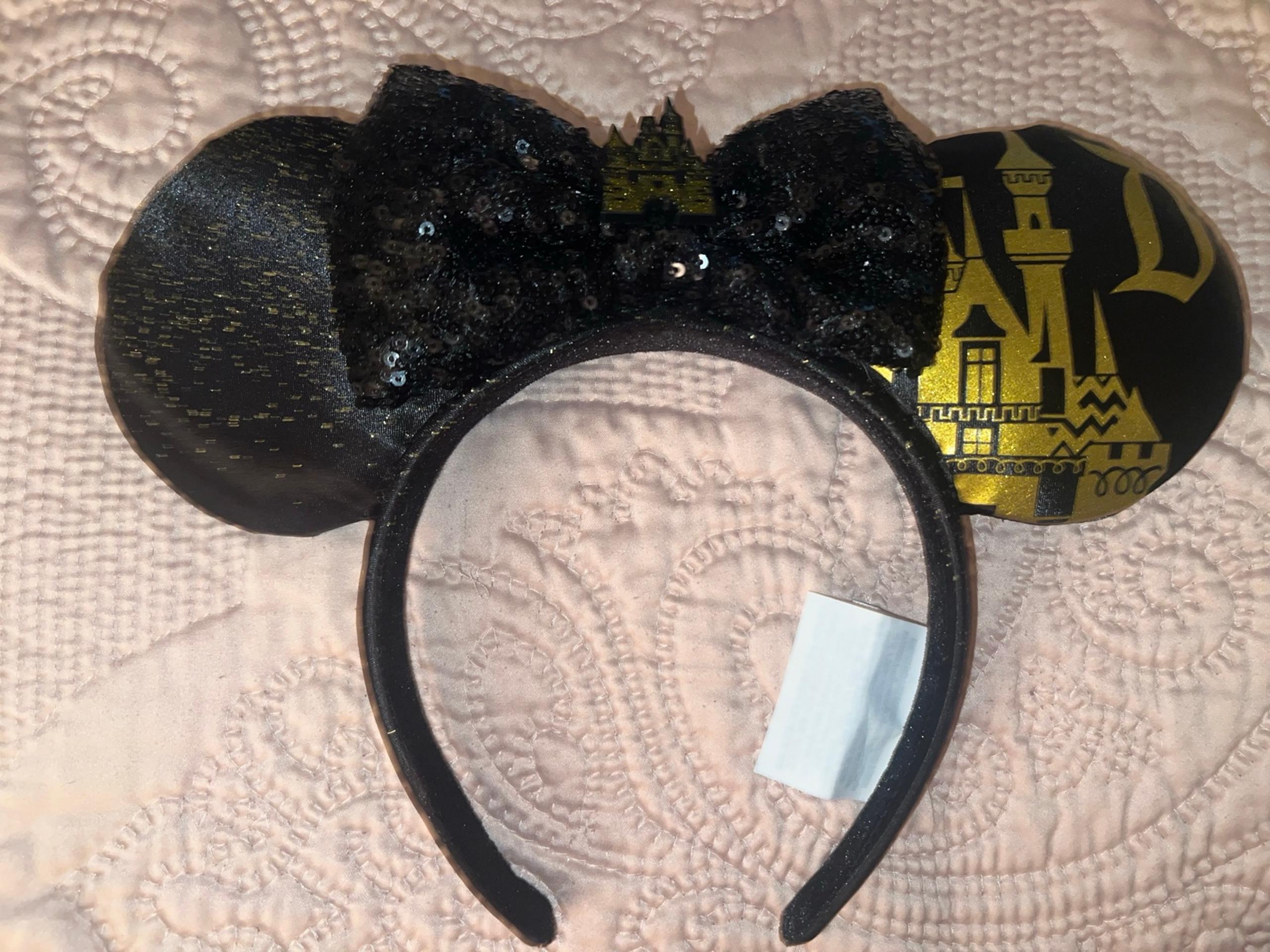 Disney Parks Castle Black and Gold Mickey Ears