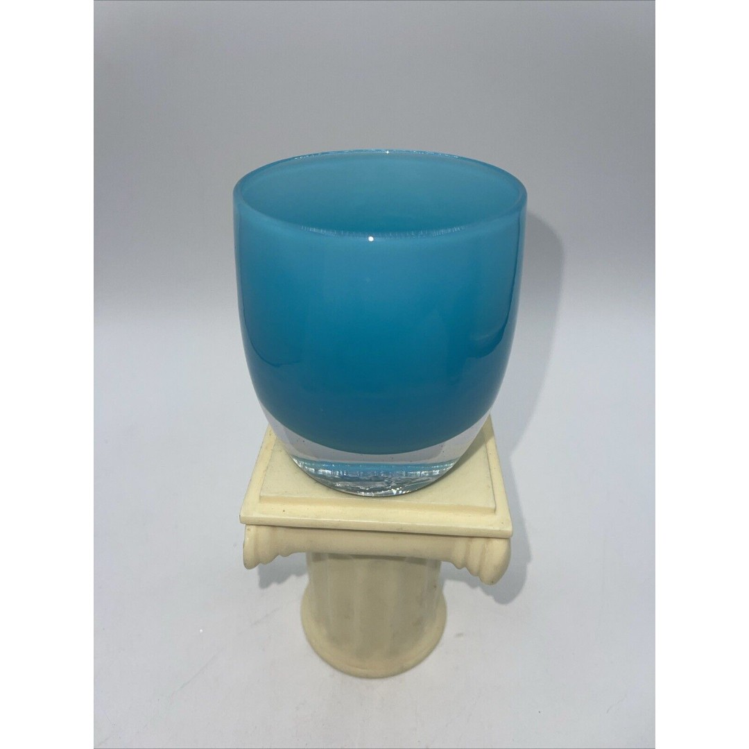 Rare GLASSYBABY Retired SEAGLASS Aqua Blue Votive Glass Candle Holder HTF