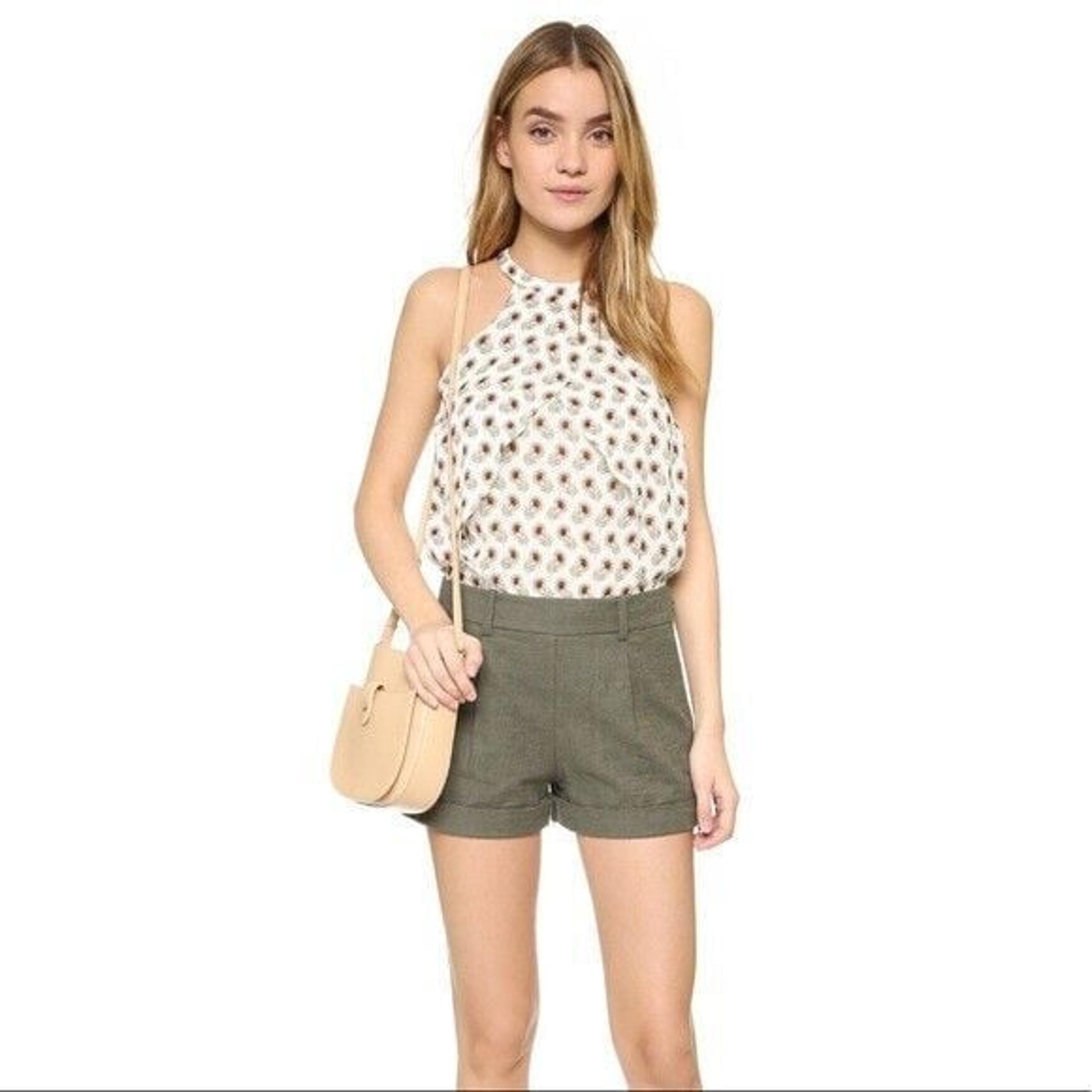 Diane Von Furstenberg Gillian High Waisted Dress Shorts Womens 4 Olive New NWT