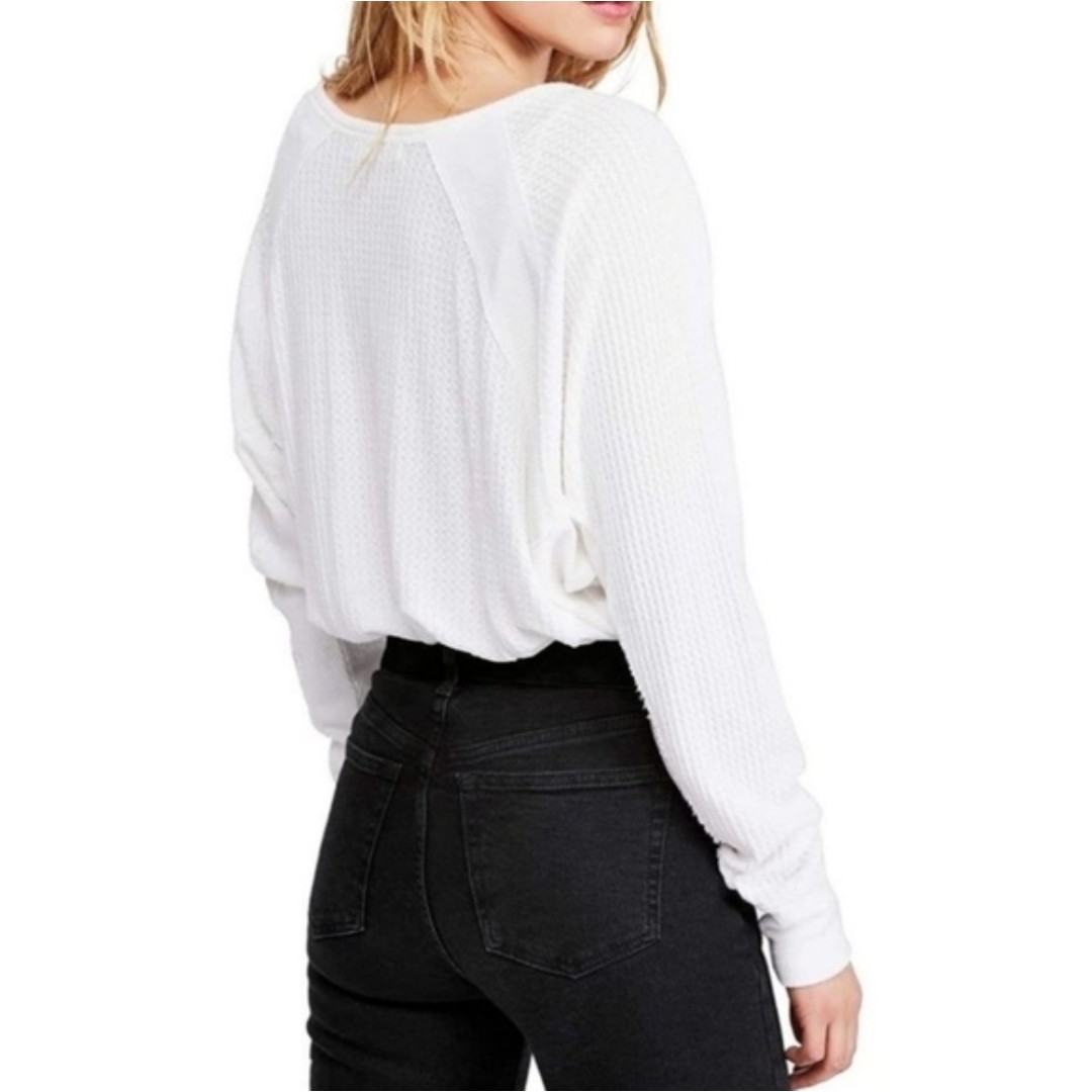 Free People Santa Clara Thermal Shirt Top Long Sleeve White size XS new w…