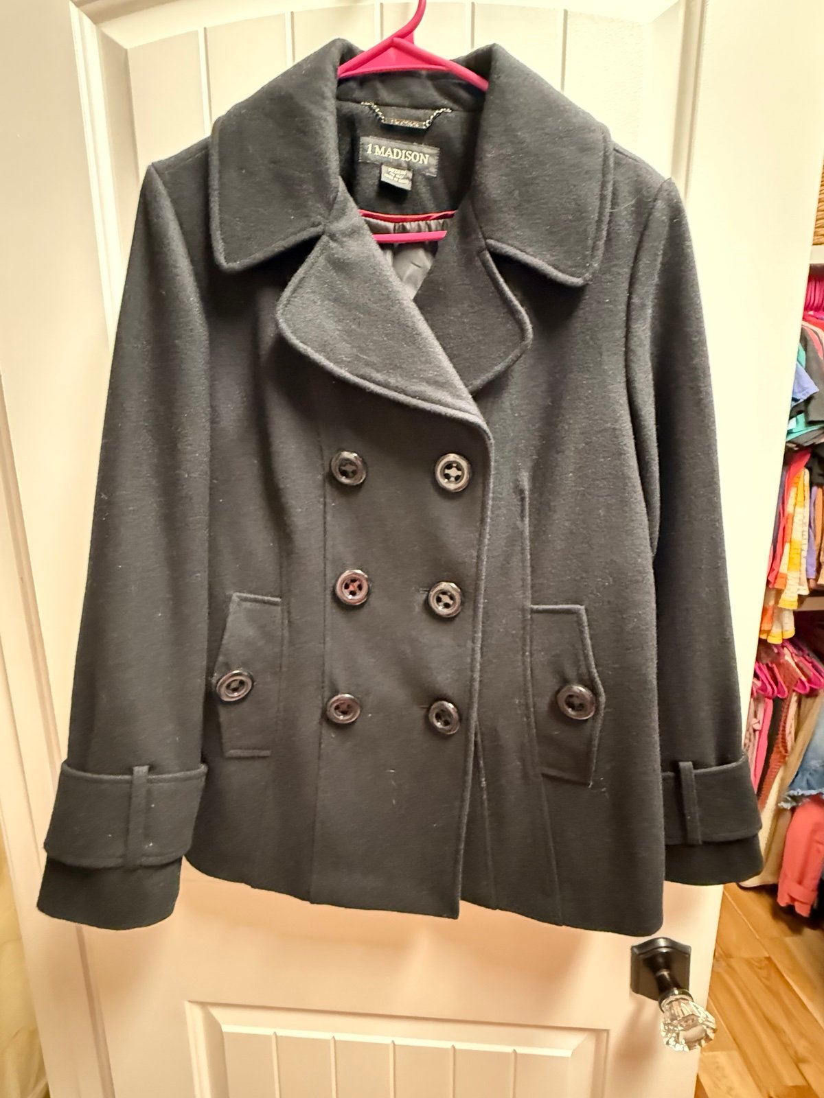 1 Madison Wool Pea Coat Very Dressy Excellent Condition Double Breast Size Med.