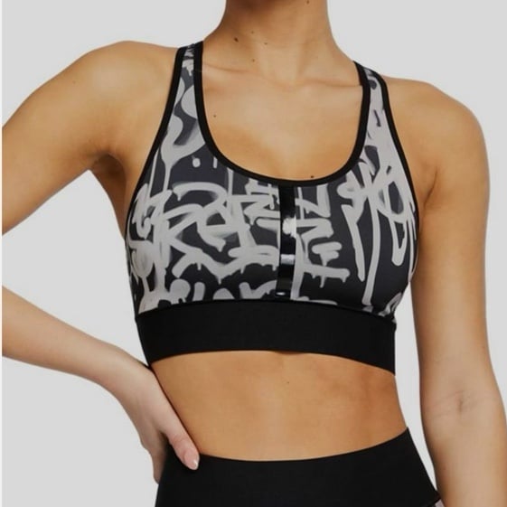 ULTRACOR Women's Black Graffito Terrain Cut Out Sports Bra Size Small