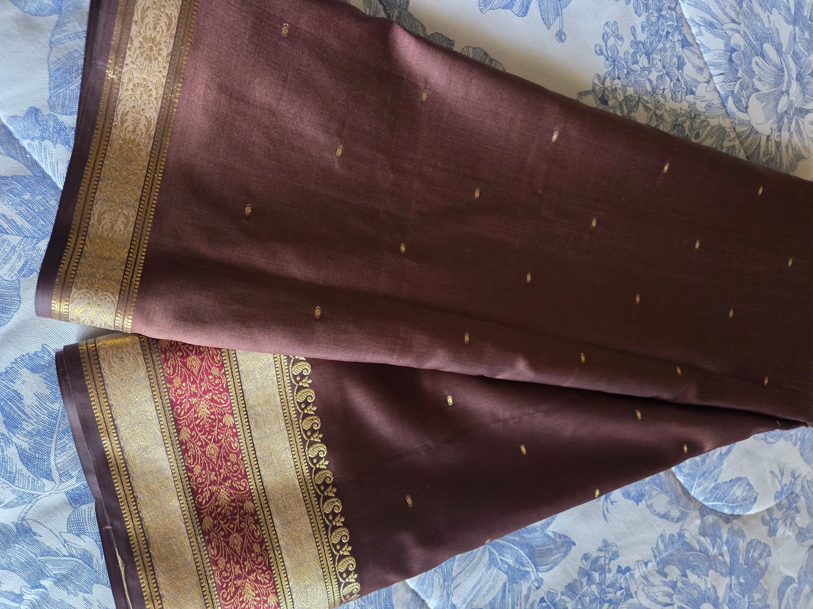 Deep Chocolate Brown & Olive Green Blended Silk Saree