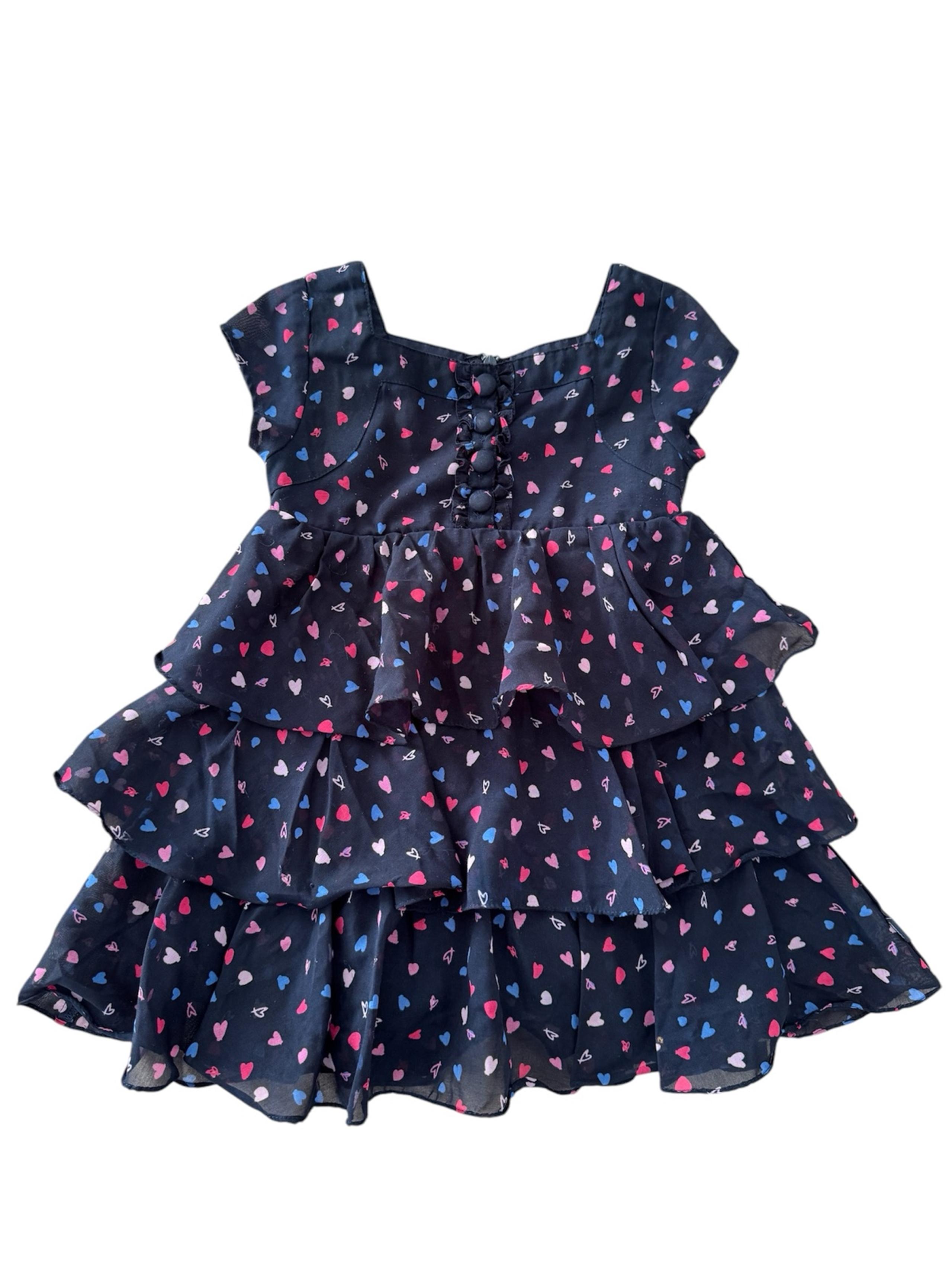 DKNY Girl’s Dress Blue Ruffle Heart Pattern Short Sleeves Size:3T