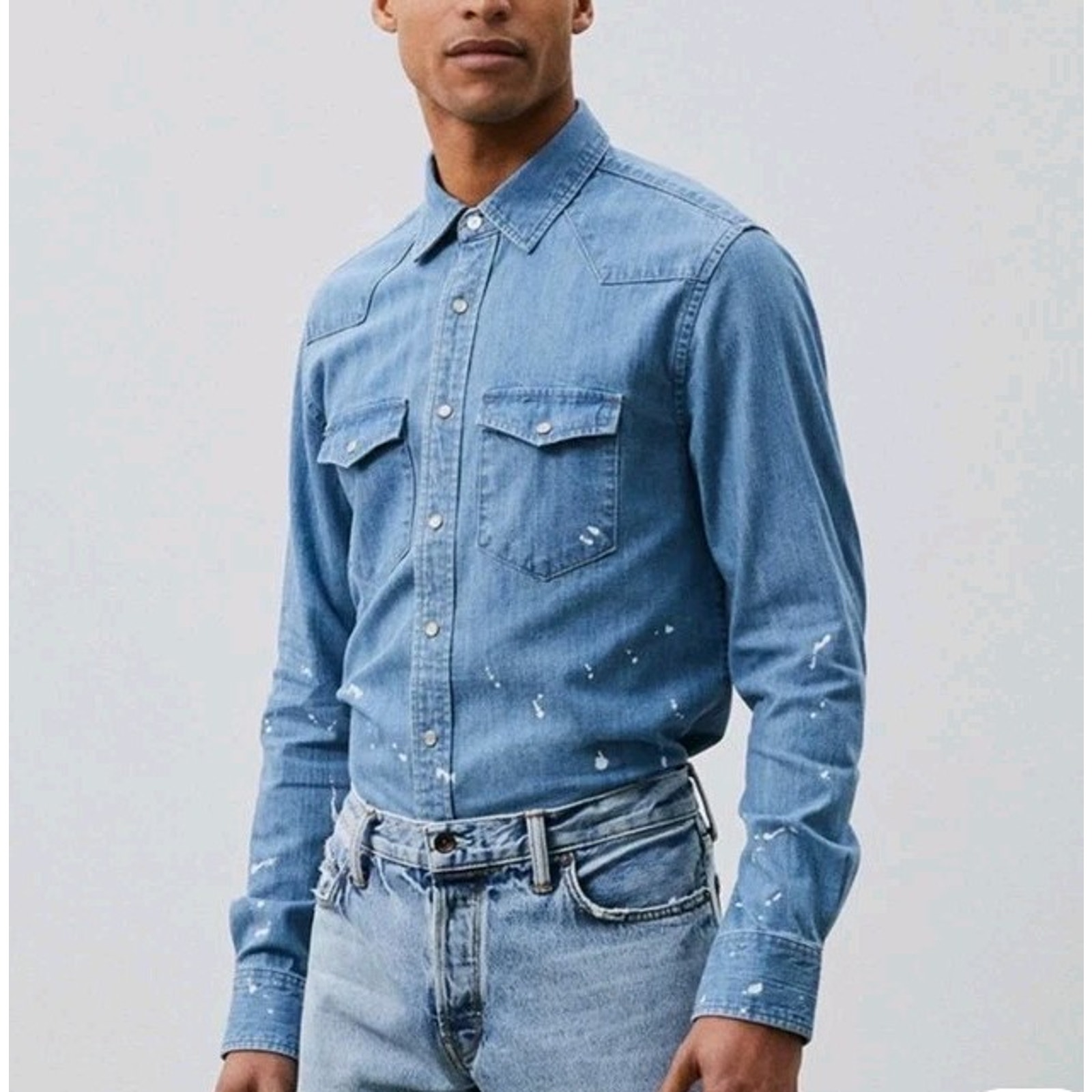 Todd Snyder Issued By Italian Denim Western Shirt size M Blue Paint Splash