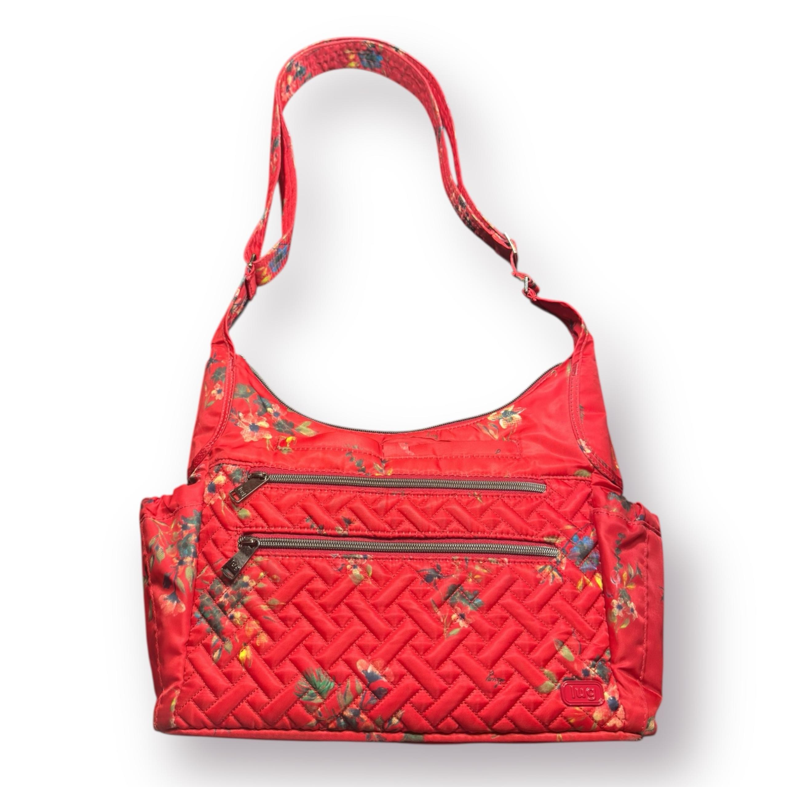 LUG Camper Se Purse Bouquet Red Floral Crossbody Pocketbook Shoulder Bag Boho