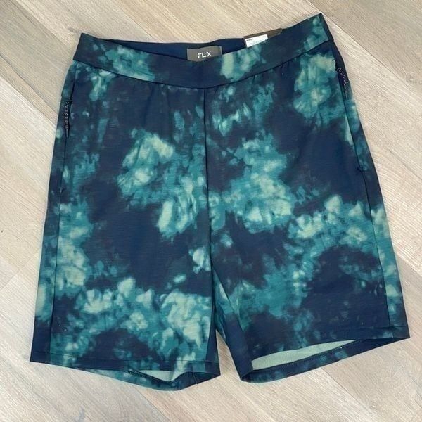 FLX Tie Dye Knit Leisure Shorts Navy Aqua Small