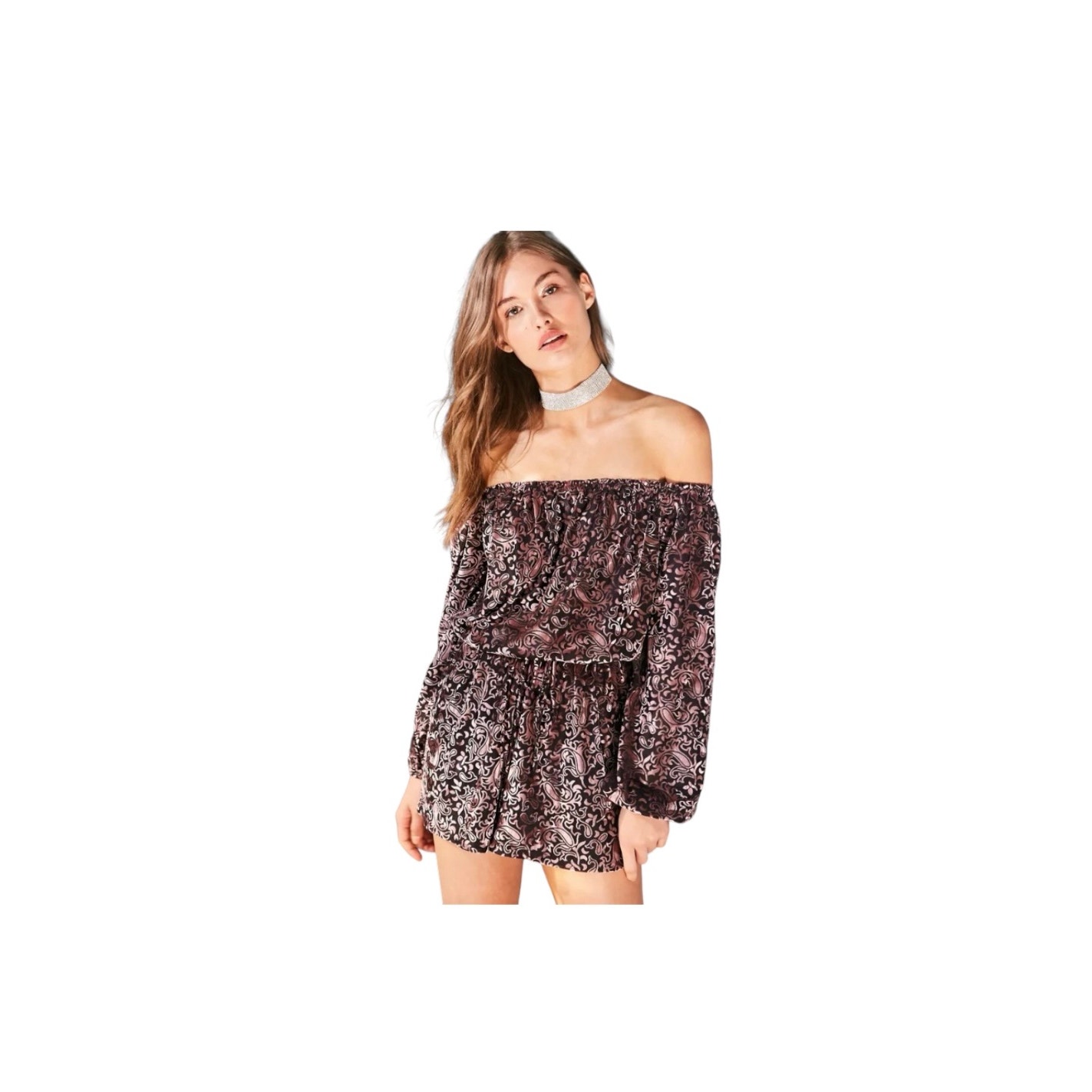 Ecote Burnout Velvet Off-The-Shoulder Romper Size Small