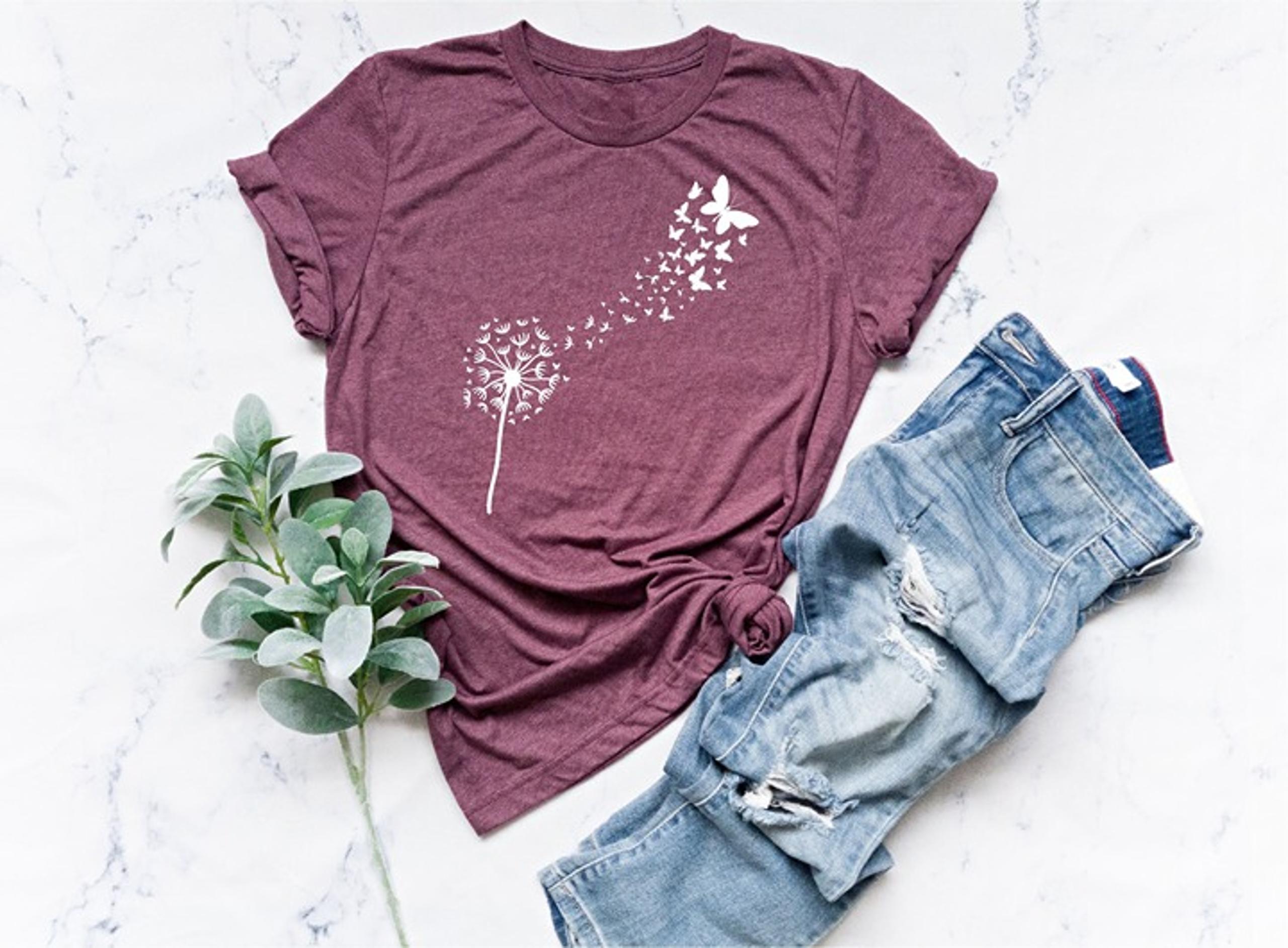 Wildflower Butterfly T Shirt, Dandelion Shirt Women, Wildflower Shirt, Wildflowe