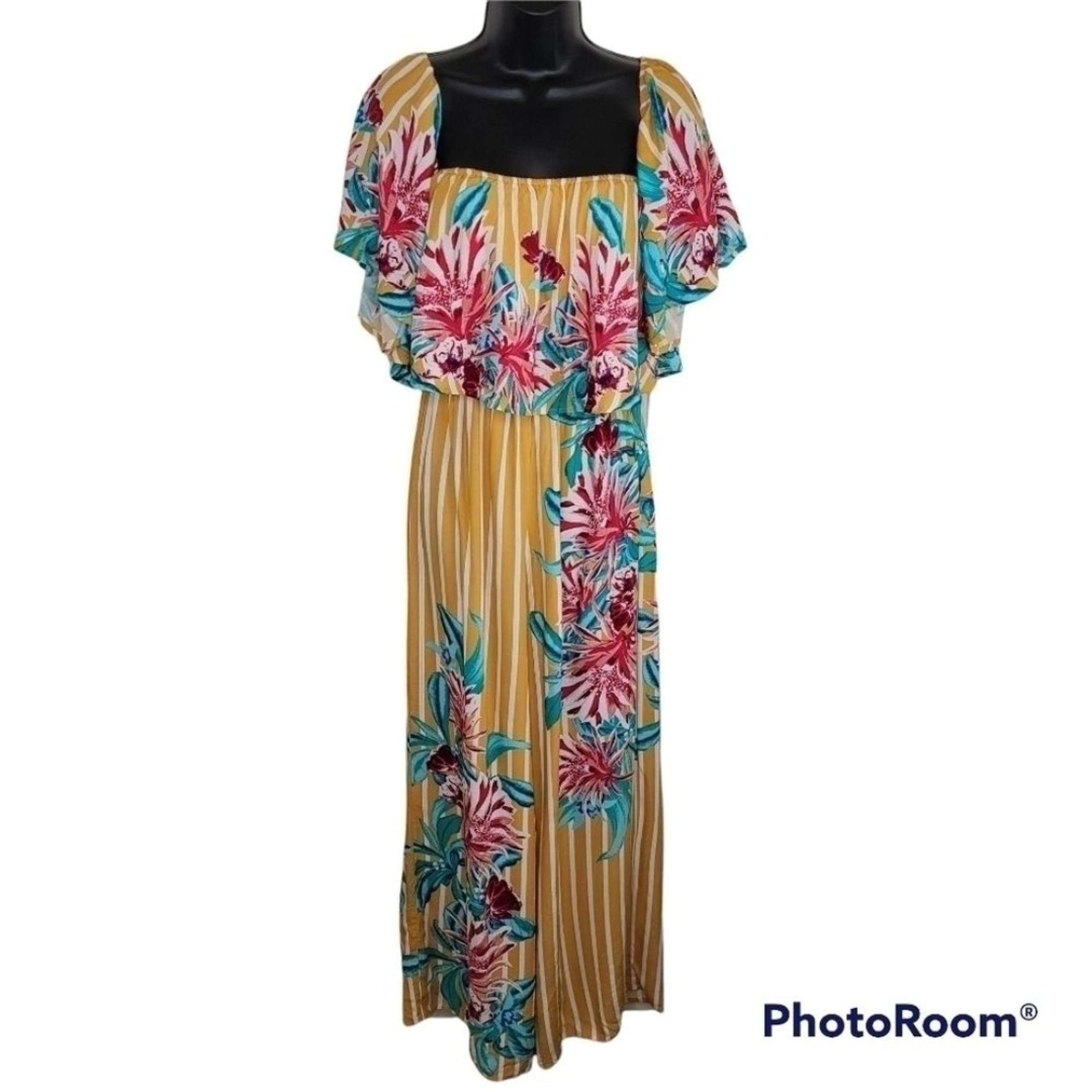 Flying Tomato striped floral cold shoulder jumpsuit medium