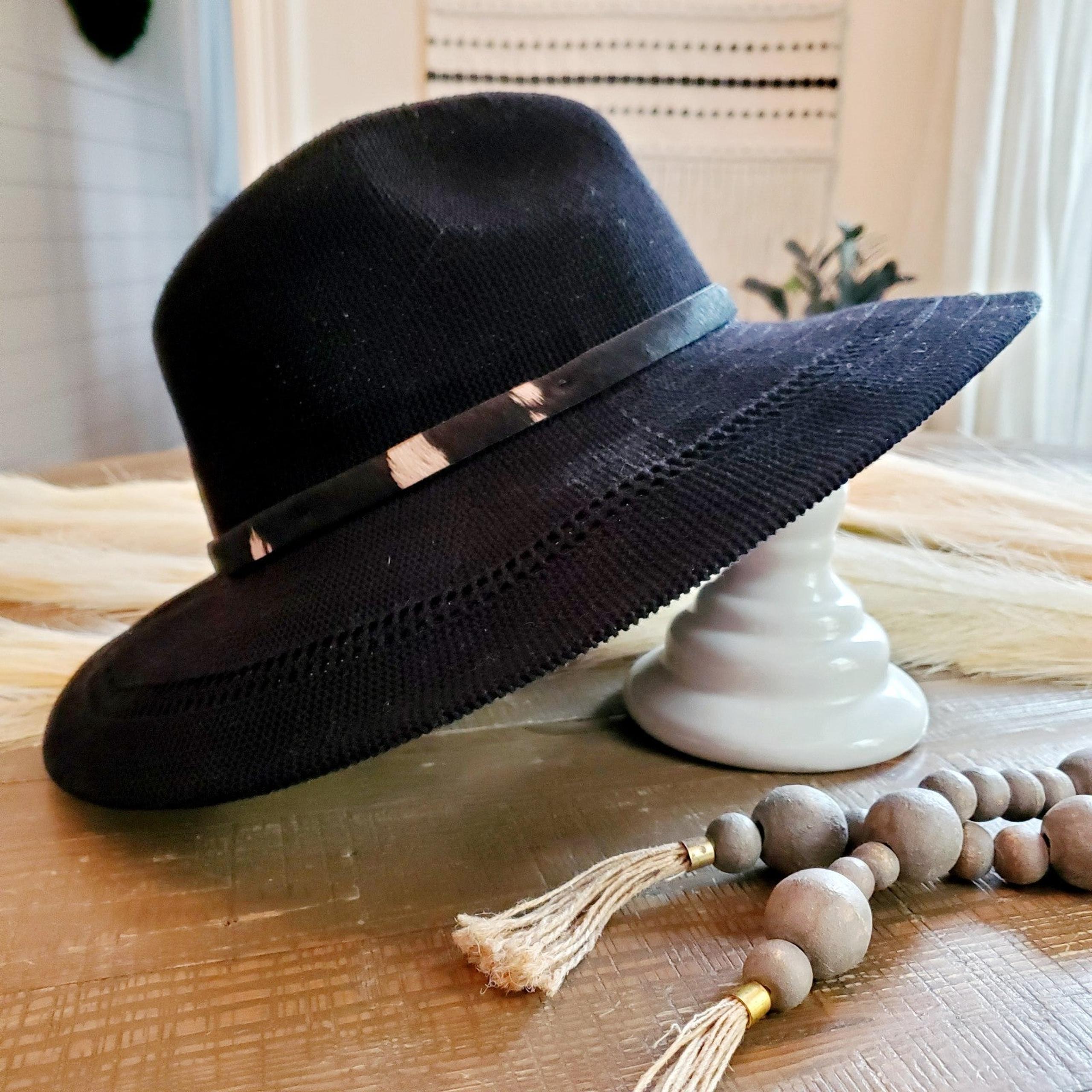 WYETH x Anthropologie Cowhide Black Open Weave Fedora Hat