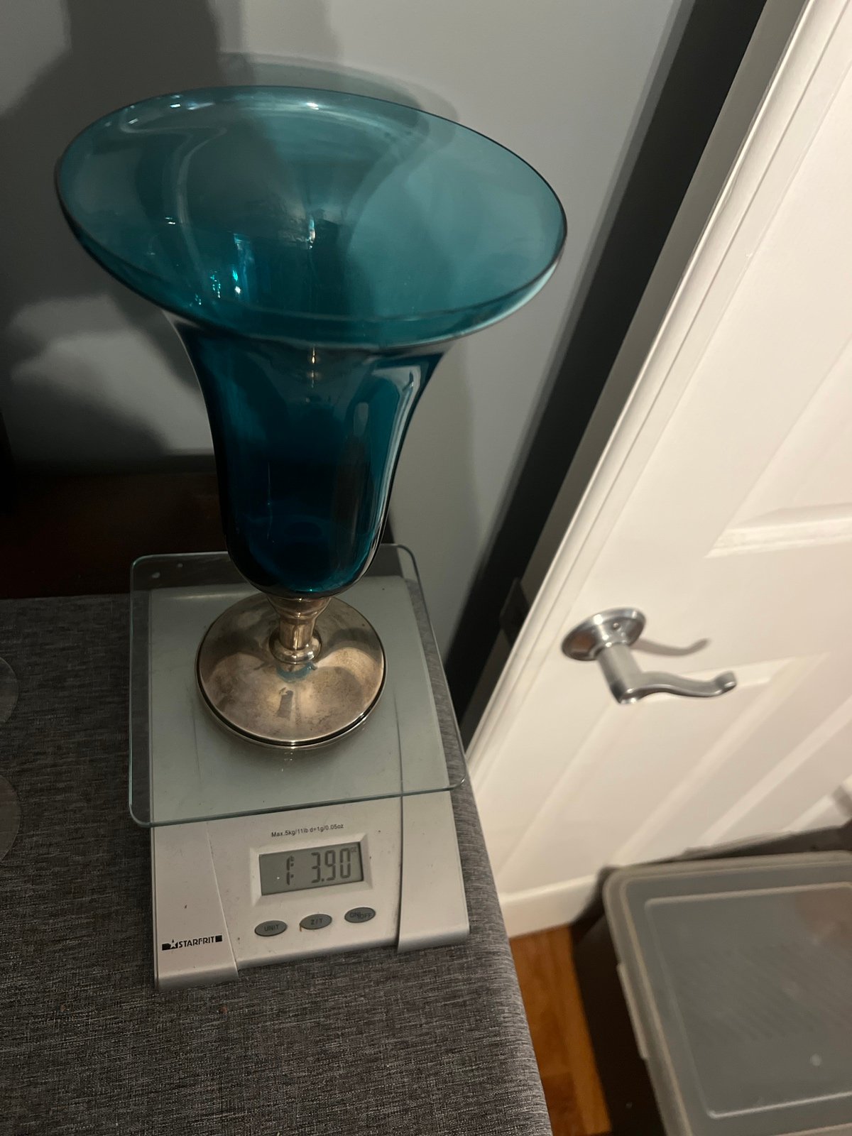 Gorham Sterling 1444 Sterling Silver Blue Trumpet Glass Vase