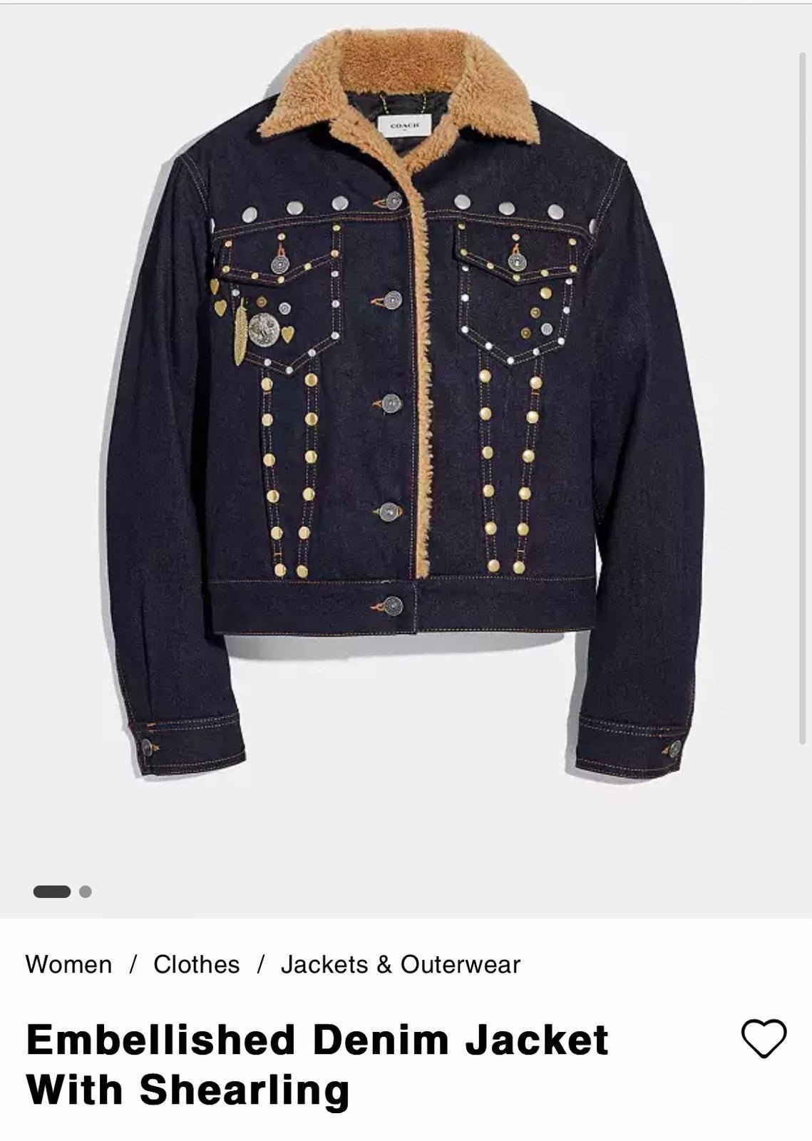 Coach Embellished Shearling Denim Jacket, NWOT!