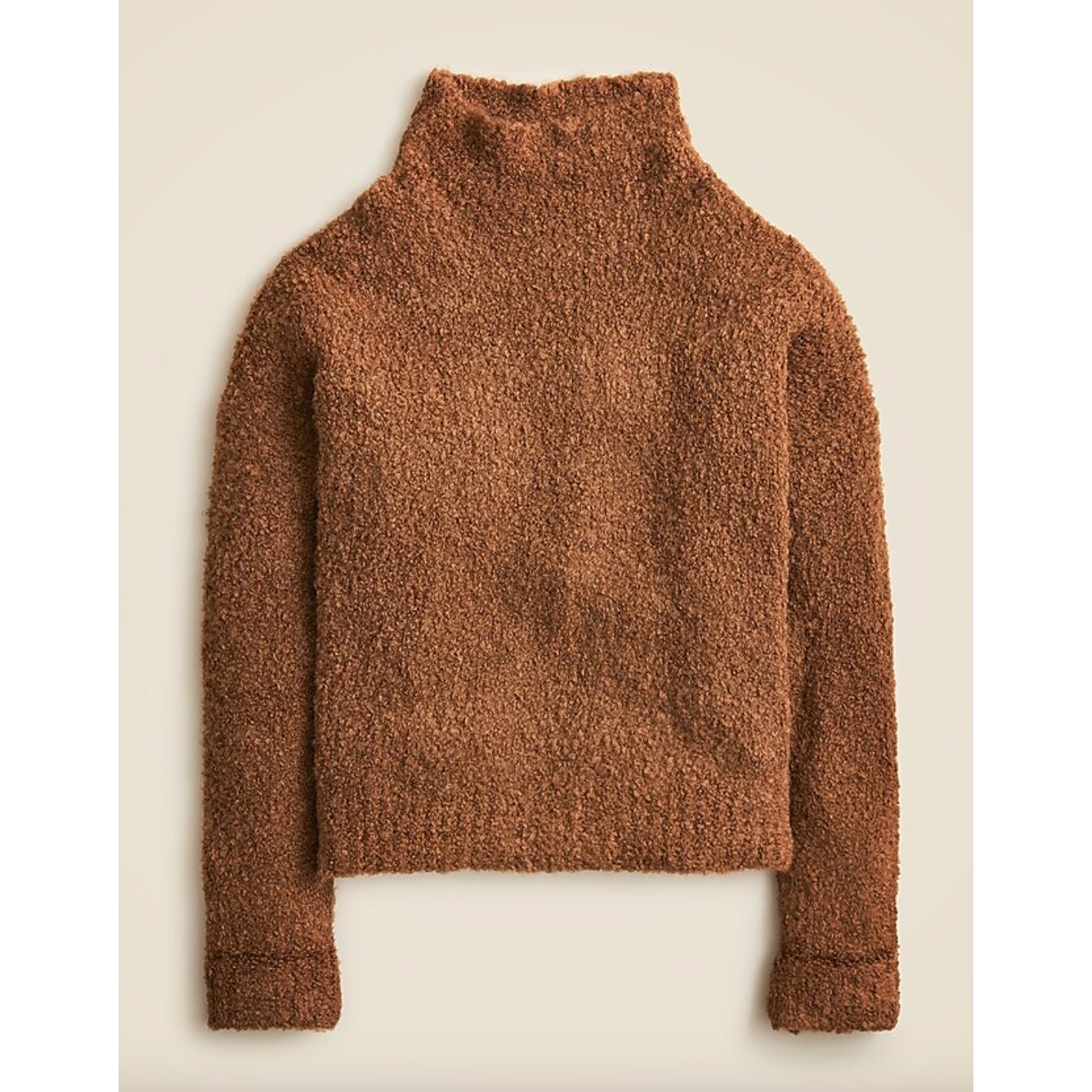 J.Crew Turtleneck Sweater Boucle Yarn Textured Relaxed Caramel Brown Medium NWT