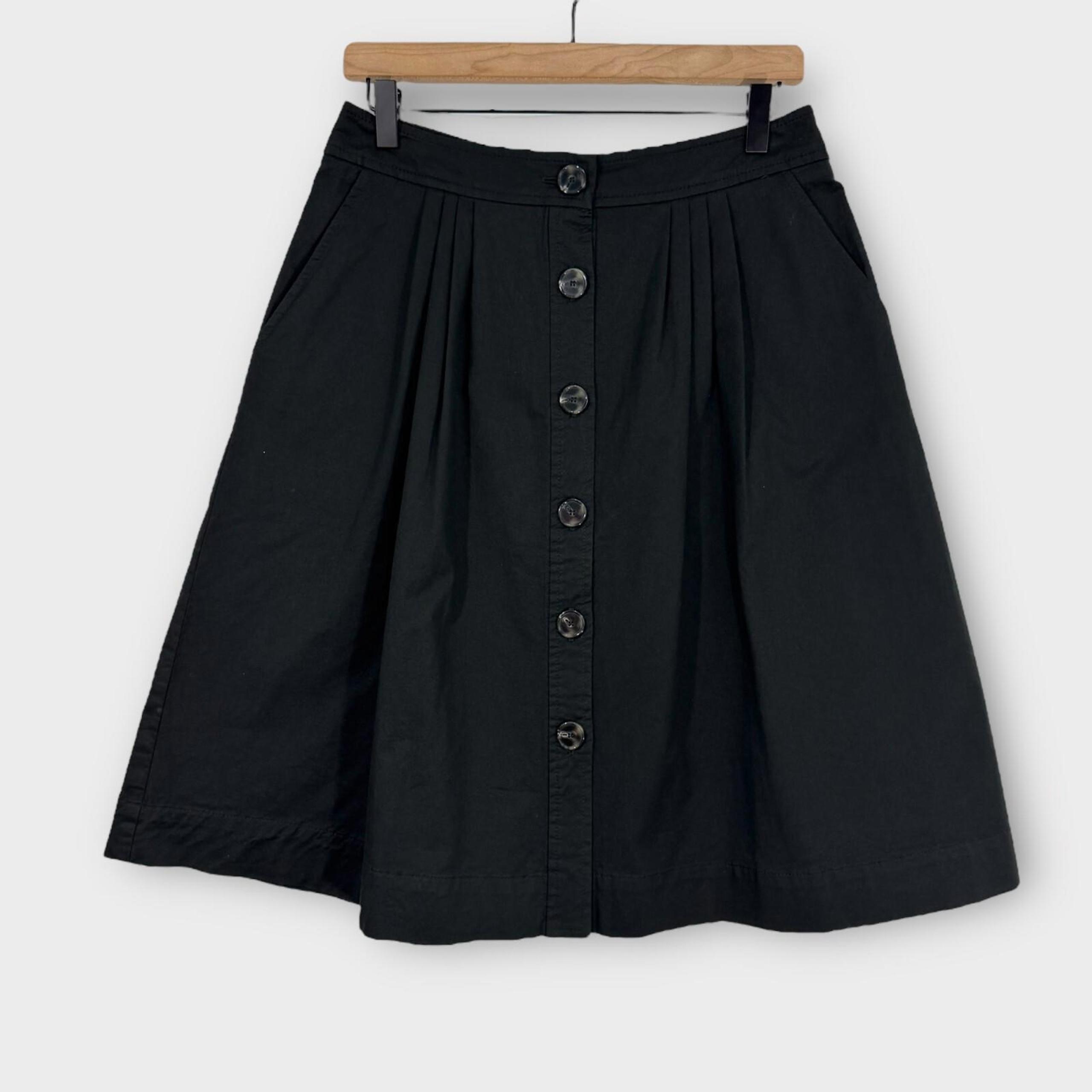 Trina Turk Womens Size 8 Medium Black Cotton Blend Button Front A Line Skirt
