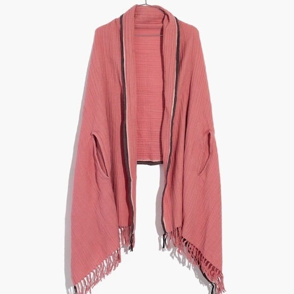 Madewell Selvedge Cape Scarf in Porcelain Pink Wool/Cotton Blend 78 3/4 Long