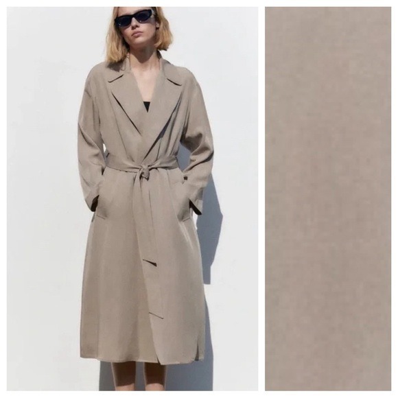 NWT. Zara Beige Fluid Longline Topcoat. Size S.
