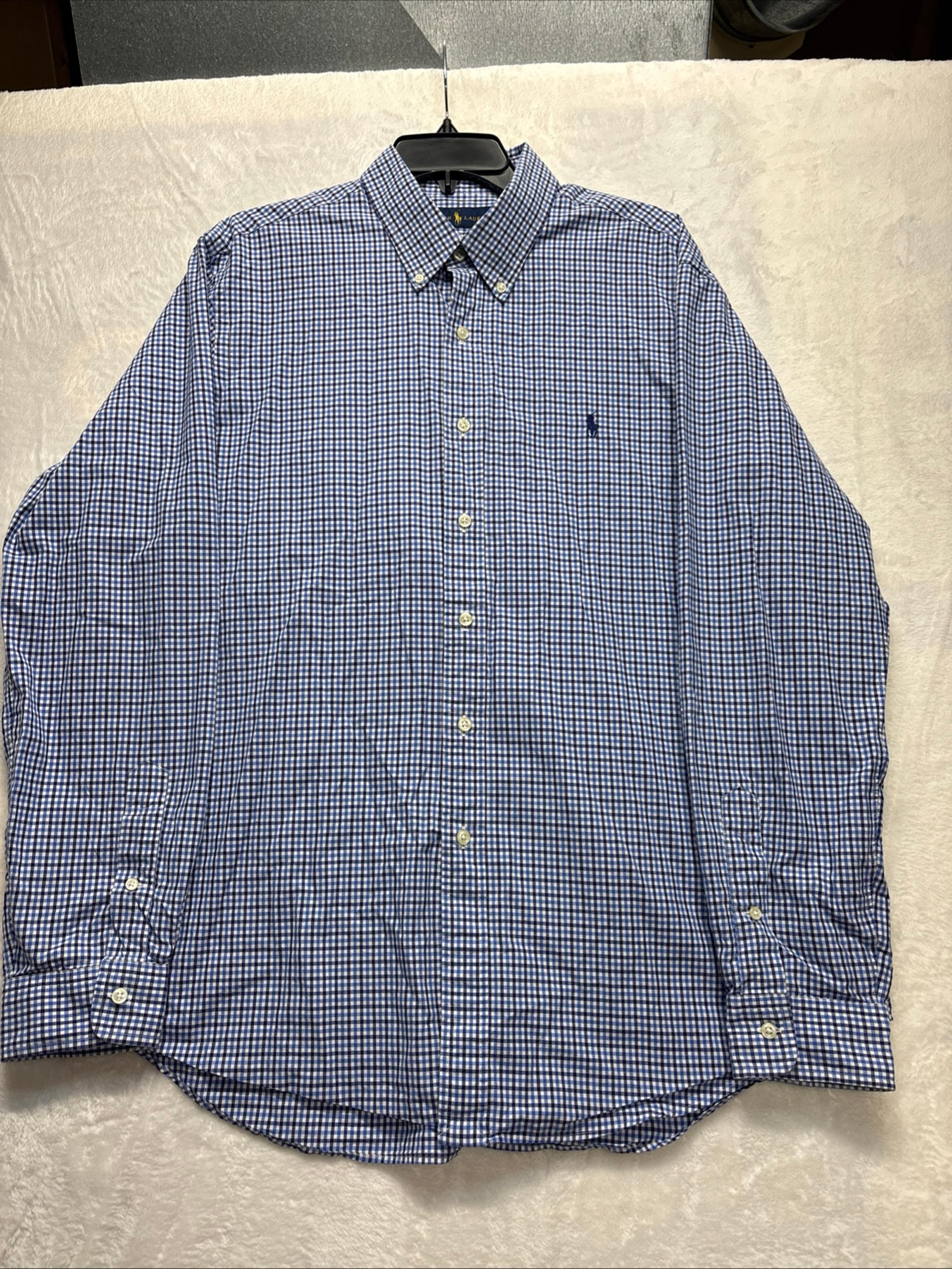 Ralph Lauren men’s button-down, long sleeve collared shirt, blue plaid size XL