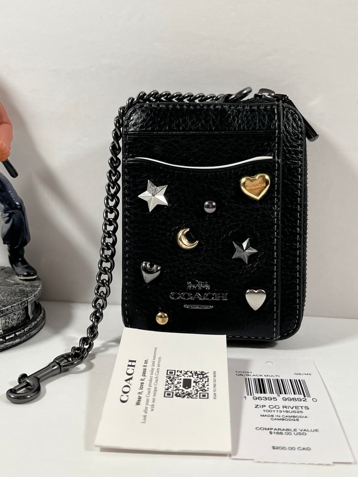 Coach Zip Card Case with Rivets NWT