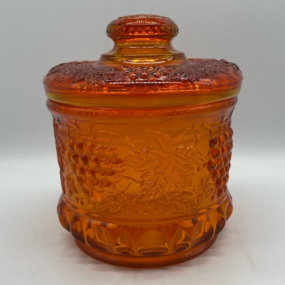 Vintage Fenton Grape & Cable Orange Amberina Tobacco Jar