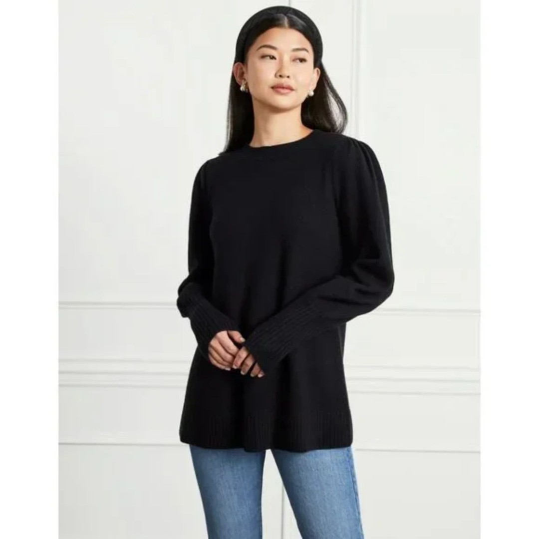 Hill House Sweater Womens Extra Small Black Merino Wool Silvia Puff Sleeve Tunic