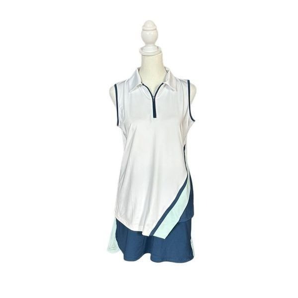 etonic Sporty White & Blue Sleeveless Polo & Skort Golf Set Outfit Size Small