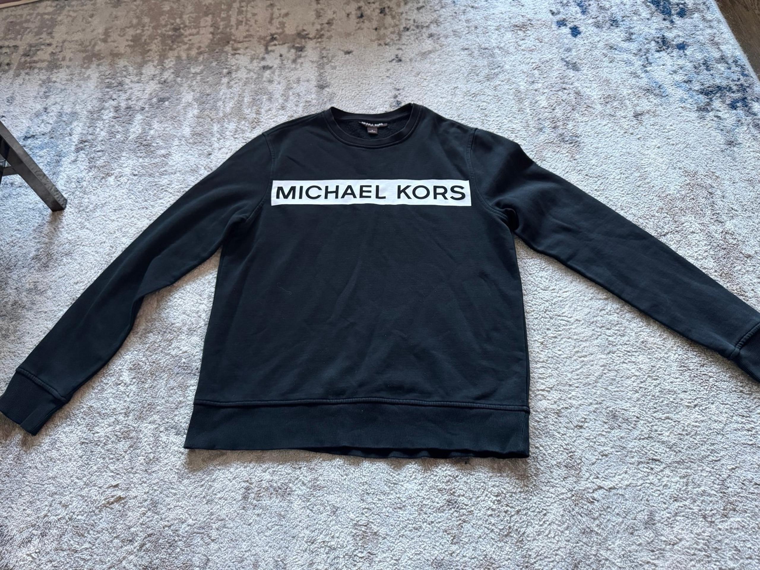 Michael Kors Men's Large Black Logo White Crewneck Pullover Sweatshirt Size M