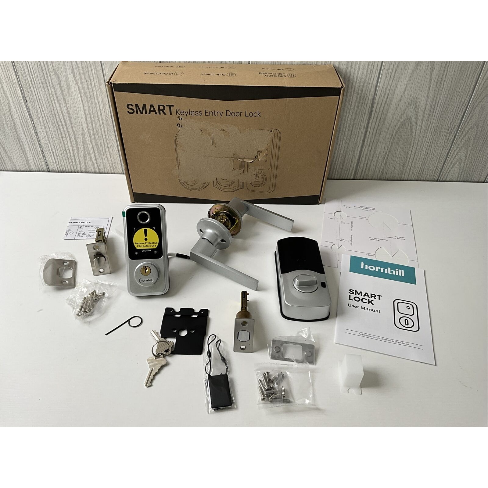 Hornbill Biometric Fingerprint Smart Lock with Front Door Handle Set 8-in-1