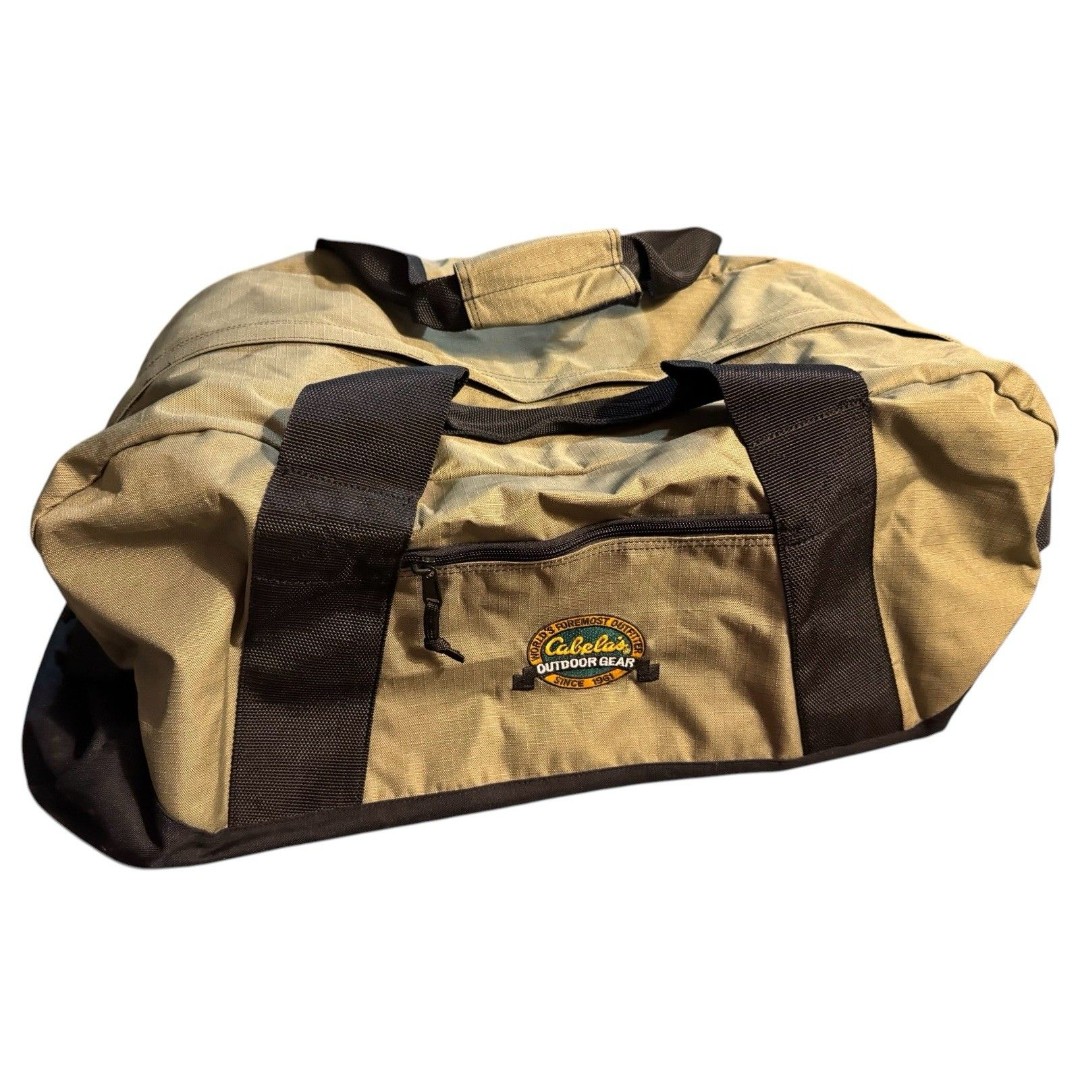 Vtg Cabela's green & black poly HUGE extra large duffel bag, camping hunting