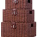 Woven Wicker Storage Basket Box with Lid & Lock Set of 3 Natural
