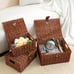 Woven Wicker Storage Basket Box with Lid & Lock Set of 3 Natural